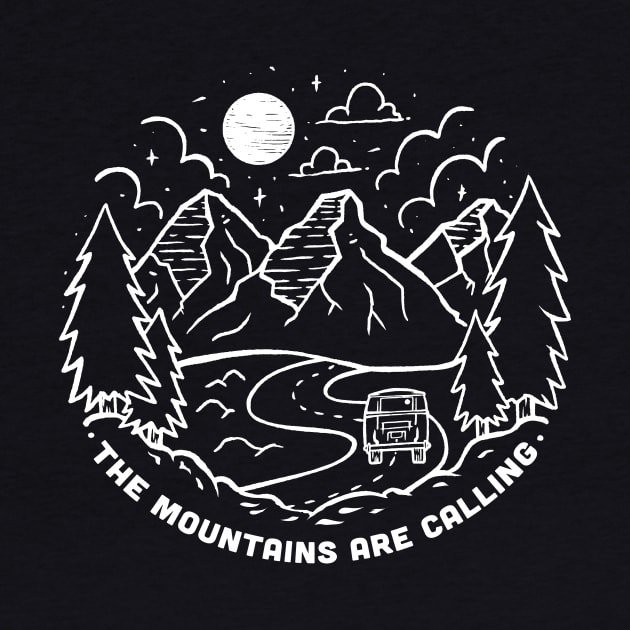 The Mountains Are Calling | Fun Mountain Outdoors Line Art by SLAG_Creative